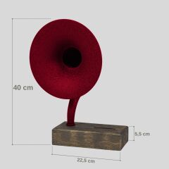 Akustik Gramofon Eskitme Gold Ahşap Gövde / Kırmızı Metal Başlık