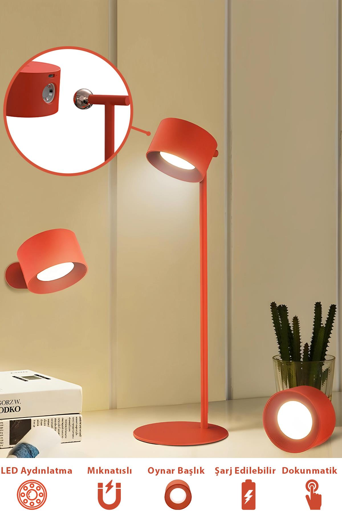 Luna Mıknatıslı Şarjlı Dokunmatik Turuncu Masa Lambası