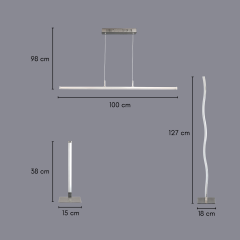 Vega Koleksiyonu 3'lü LED Aydınlatma Seti (1 Sarkıt, 1 Lambader, 1 Masa Lambası)