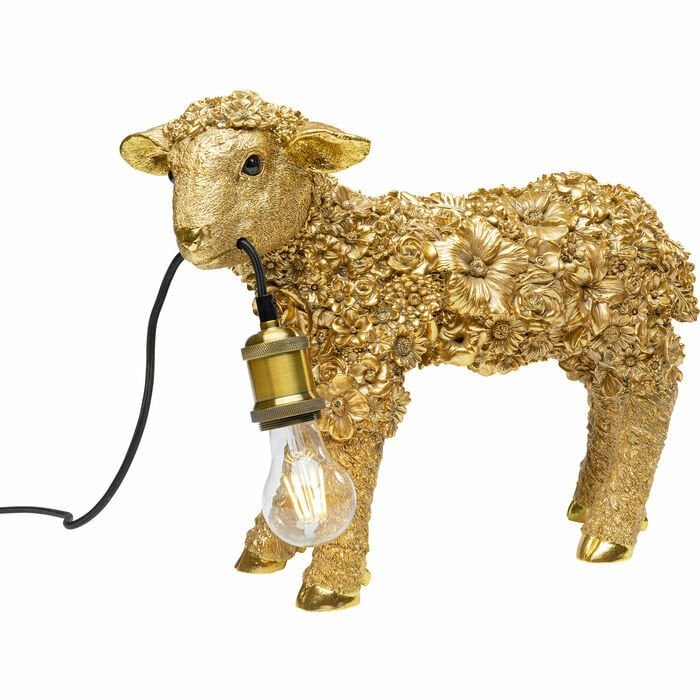 Animal Çiçekli Koyun Gold Masa Lambası
