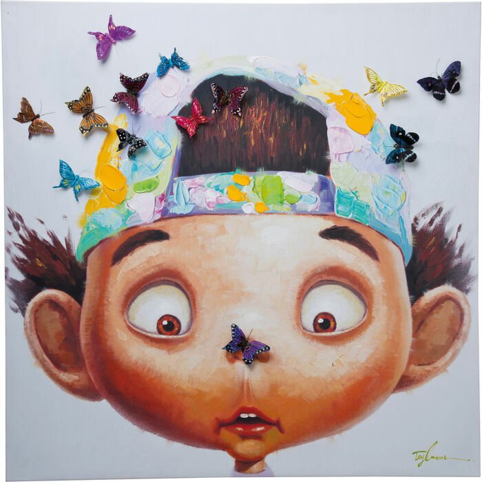 Touched Boy with Butterflies Tablo 100x100cm