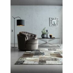 Laser Silver Clear Glass Çelik Orta Sehpa
