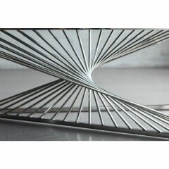 Laser Silver Clear Glass Çelik Orta Sehpa