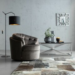 Laser Silver Clear Glass Çelik Orta Sehpa