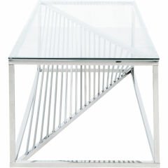Laser Silver Clear Glass Çelik Orta Sehpa