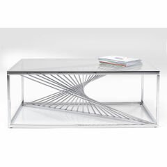 Laser Silver Clear Glass Çelik Orta Sehpa