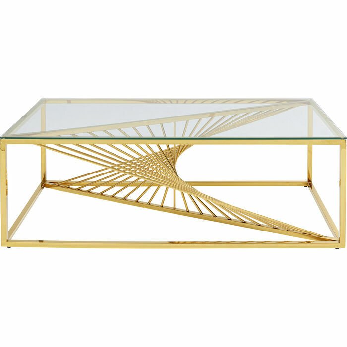 Laser Gold Clear Glass Çelik Orta Sehpa