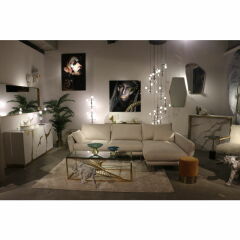 Laser Gold Clear Glass Çelik Orta Sehpa