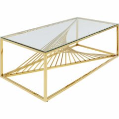 Laser Gold Clear Glass Çelik Orta Sehpa