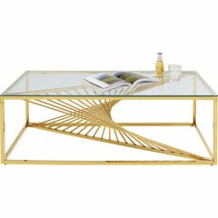 Laser Gold Clear Glass Çelik Orta Sehpa