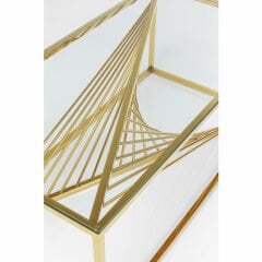 Laser Gold Clear Glass Çelik Orta Sehpa