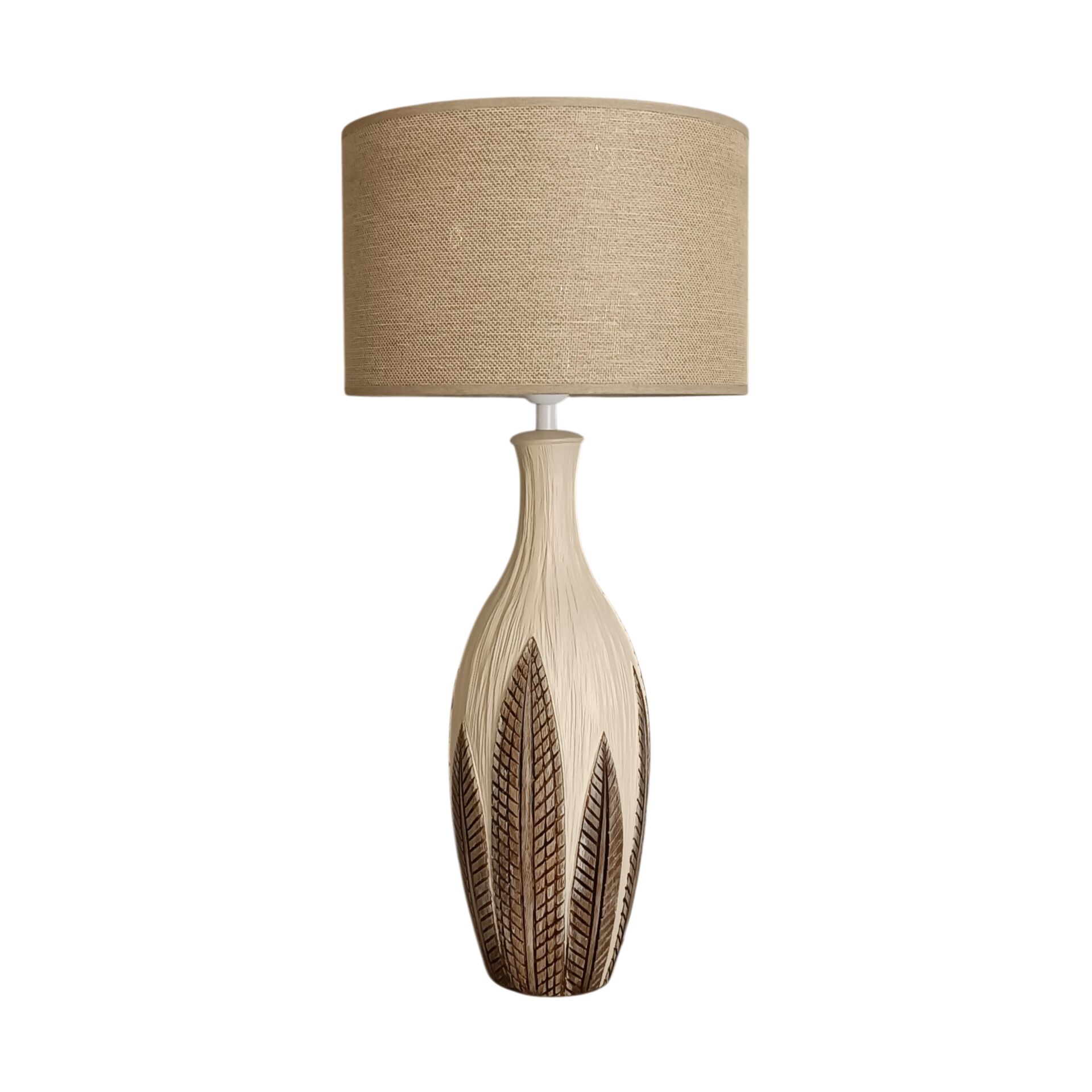 Robert Yaprak Desenli Krem Kahve Abajur