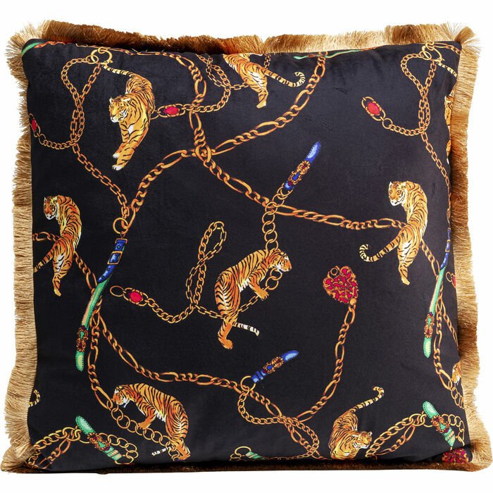 Tiger Chain Black Polyester Kırlent 45x45 cm