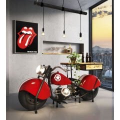 Bar Kırmızı Motosiklet Ahşap Konsol