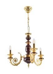 3 Kollu Polyester Klasik Avize Ahşap Detaylı Gold