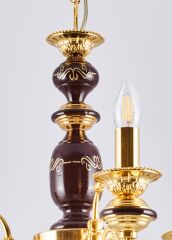 3 Kollu Polyester Klasik Avize Ahşap Detaylı Gold