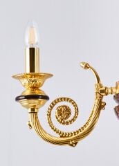 3 Kollu Polyester Klasik Avize Ahşap Detaylı Gold