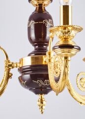 3 Kollu Polyester Klasik Avize Ahşap Detaylı Gold