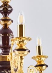 3 Kollu Polyester Klasik Avize Ahşap Detaylı Gold