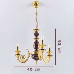 3 Kollu Polyester Klasik Avize Ahşap Detaylı Gold