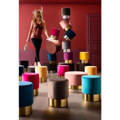 Cherry Mauve Brass Silindir Puf