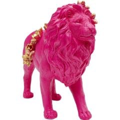 Deco Figurine Flower Lion Pink 19cm