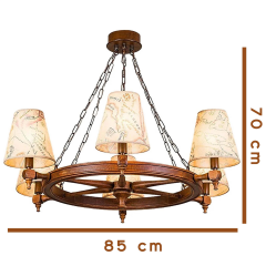 Porto Silindir Avize Ahşap Gövde / Harita Şapkalı