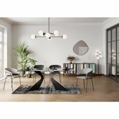 Table Gloria Black Cam Yemek Masası 200x100 cm