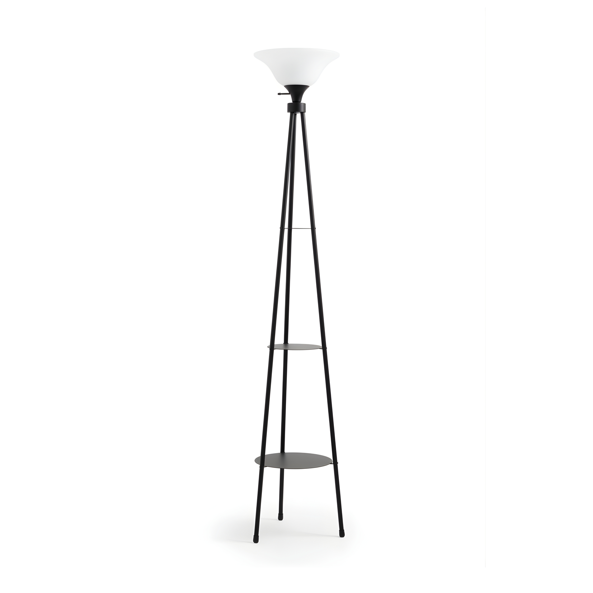 3 Ayaklı Raflı Metal Siyah Dekoratif Fedora Lambader