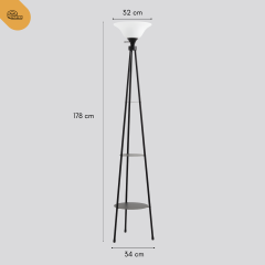 3 Ayaklı Raflı Metal Siyah Dekoratif Fedora Lambader