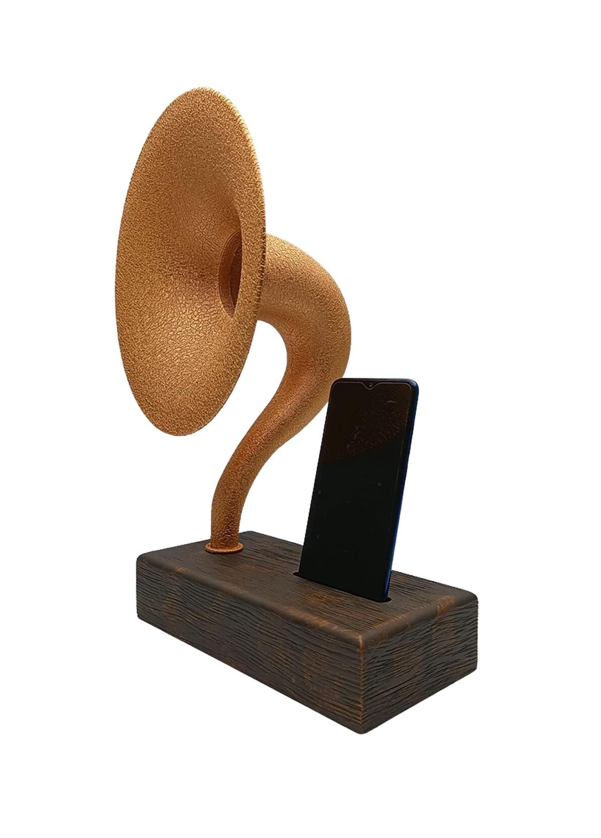 Akustik Gramofon Eskitme Gold Ahşap Gövde / Sarı Metal Başlık