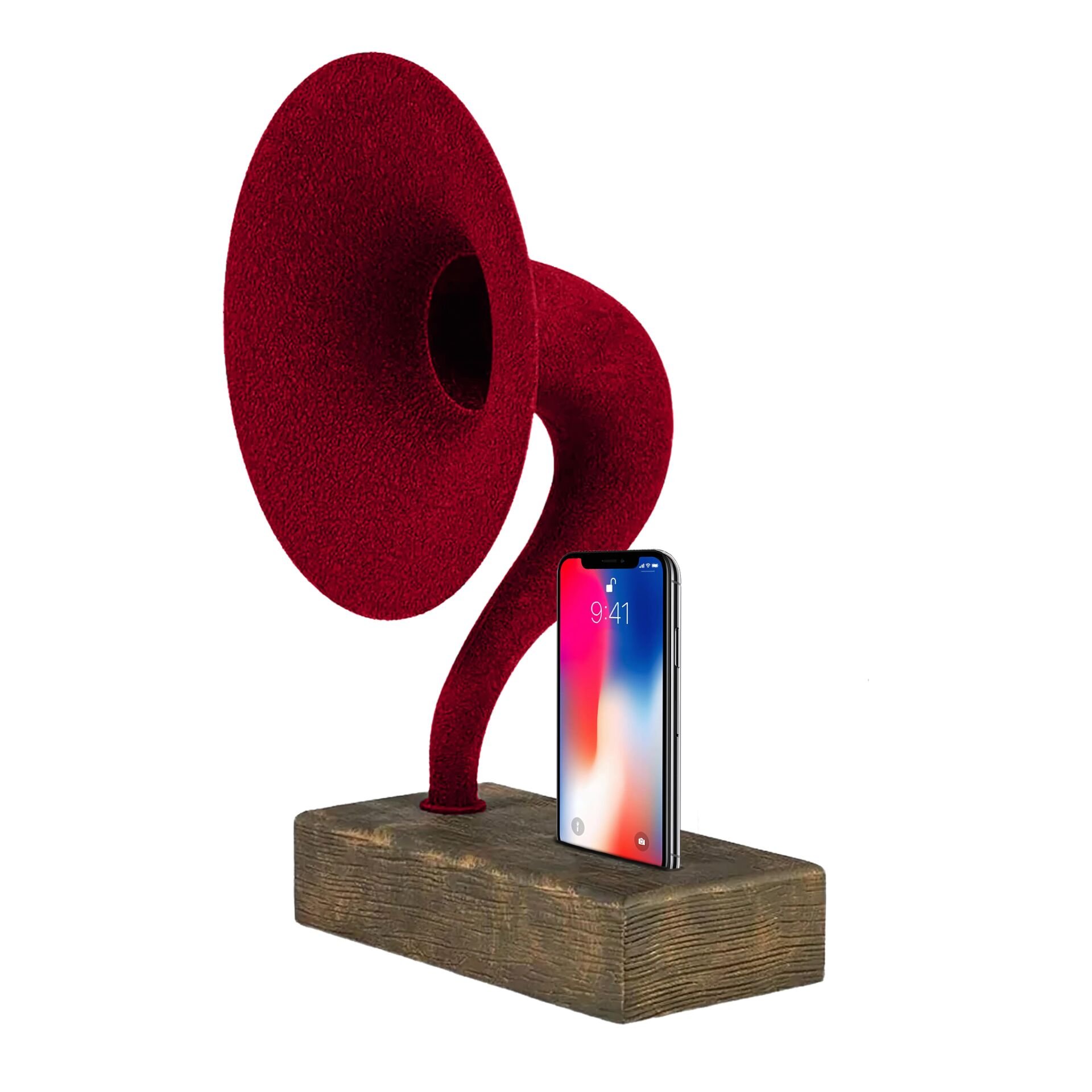 Akustik Gramofon Eskitme Gold Ahşap Gövde / Kırmızı Metal Başlık