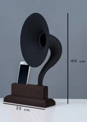 Akustik Gramofon Koyu Ceviz Ahşap Gövde / Siyah Metal Başlık