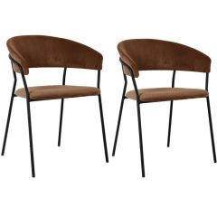 Chair with Armrest Belle Cord 2'li Brown Sandalye