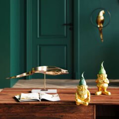 Zwerg Sitting Gold Green Dekoratif Figür