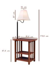 Almond Raflı Sehpalı Lambader Ahşap Kahverengi Gövde / Krem Kumaş Şapka