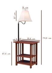 Almond Raflı Sehpalı Lambader Ahşap Kahverengi Gövde / Krem Kumaş Şapka