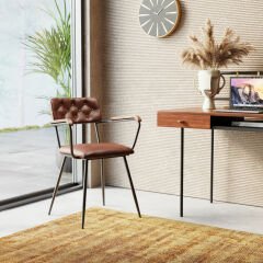 Chair with Armrest Salsa Leather Brown Sandalye