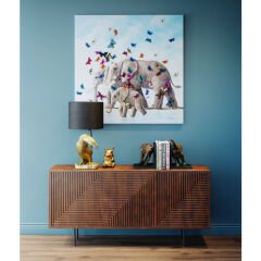Elefants with Butterflies Tablo 120x120 cm