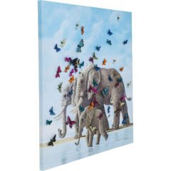 Elefants with Butterflies Tablo 120x120 cm