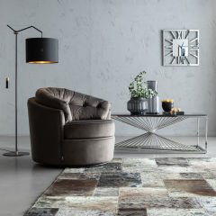 Squares Grey Deri Halı 170x240 cm