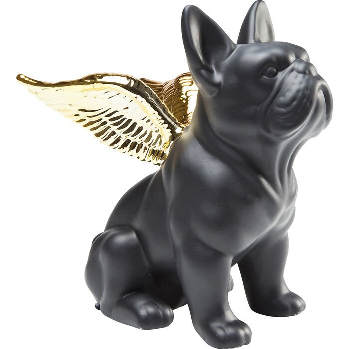 Sitting Angel Dog Gold Black Dekoratif Figür