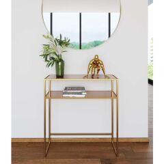 Console Loft Gold Cam Yemek Masası 85x80 cm