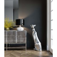Sitting Leopard Silver Dekoratif Obje 150cm