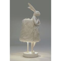 Table Lamp Animal Rabbit Fur White/Silver 50cm
