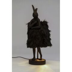 Table Lamp Animal Rabbit Fur Black/Gold 50cm