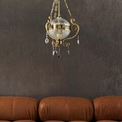 Kesme Cam Metal Gövdeli Avize Gold 4519