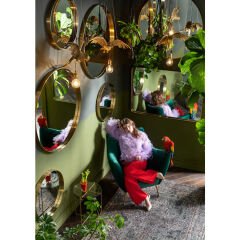 Round Kavisli Pirinç Ayna