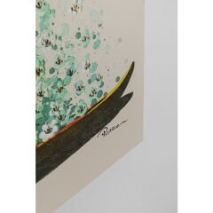 Flower Boat Beige Yeşil Ahşap Tablo 120x160 cm
