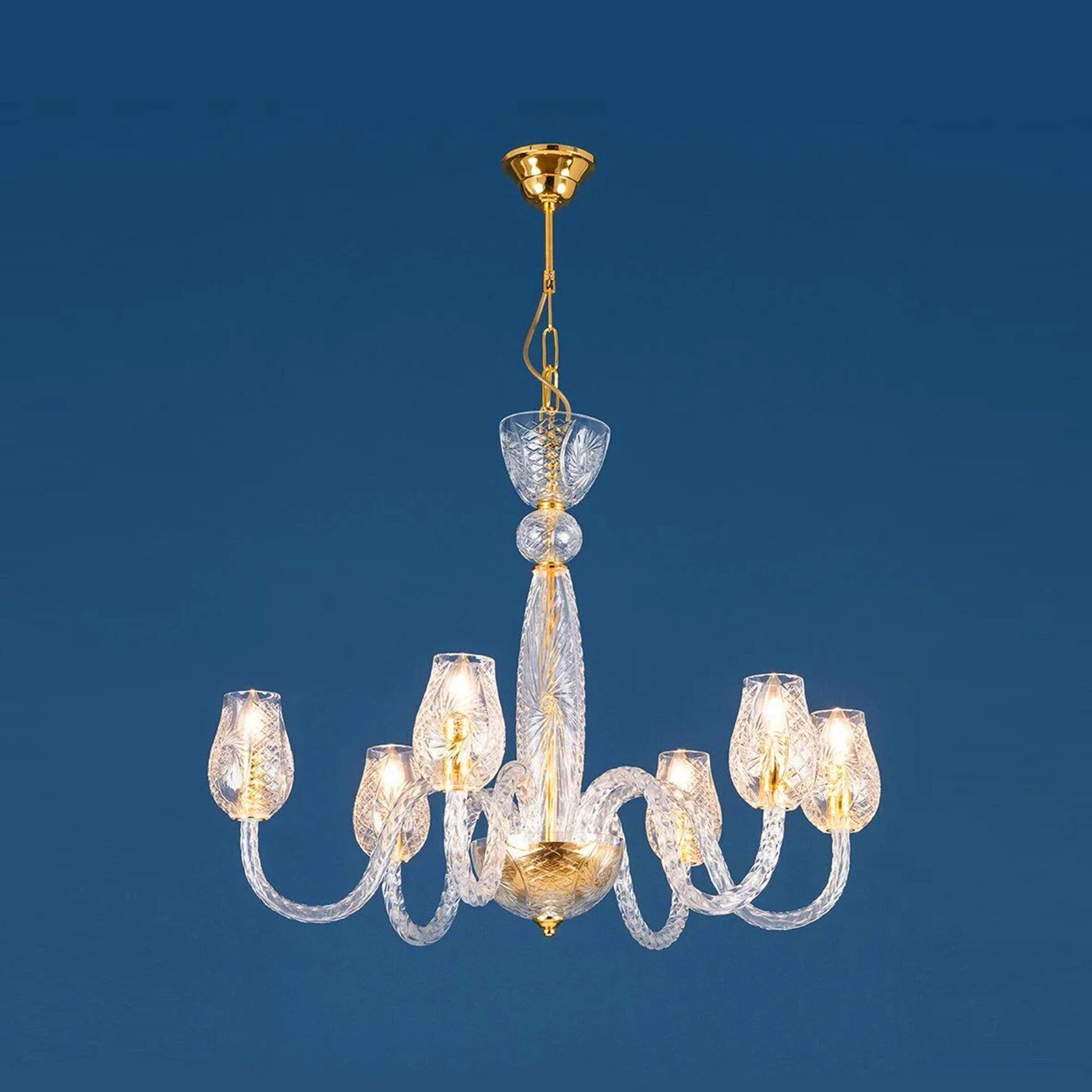 6 Kollu İşleme Cam Avize